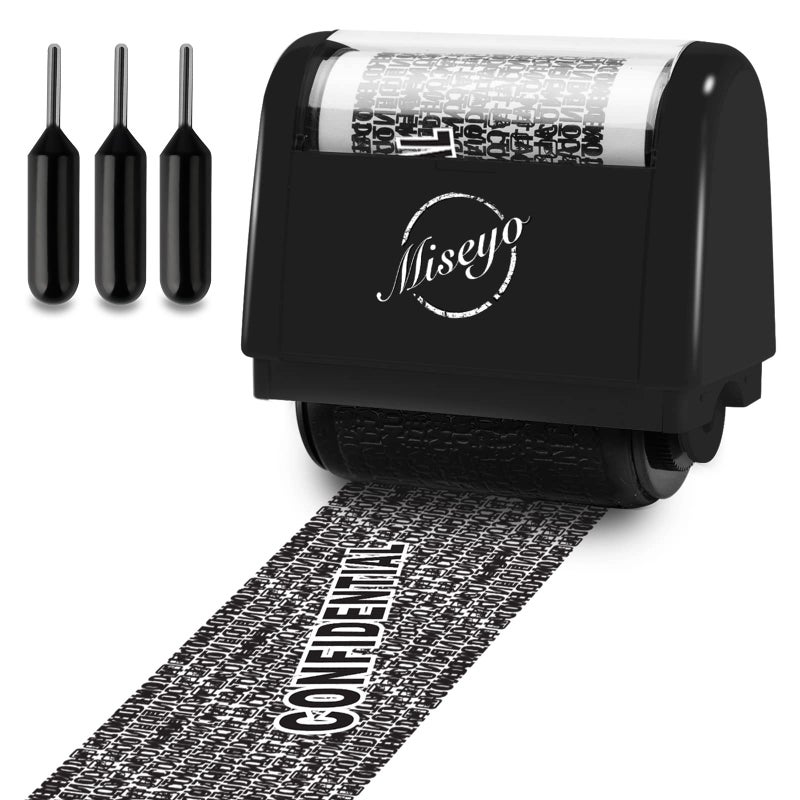 Miseyo Identity Theft Protection Roller Stamp Set - Black (3 Refill Ink Included) - Image 1